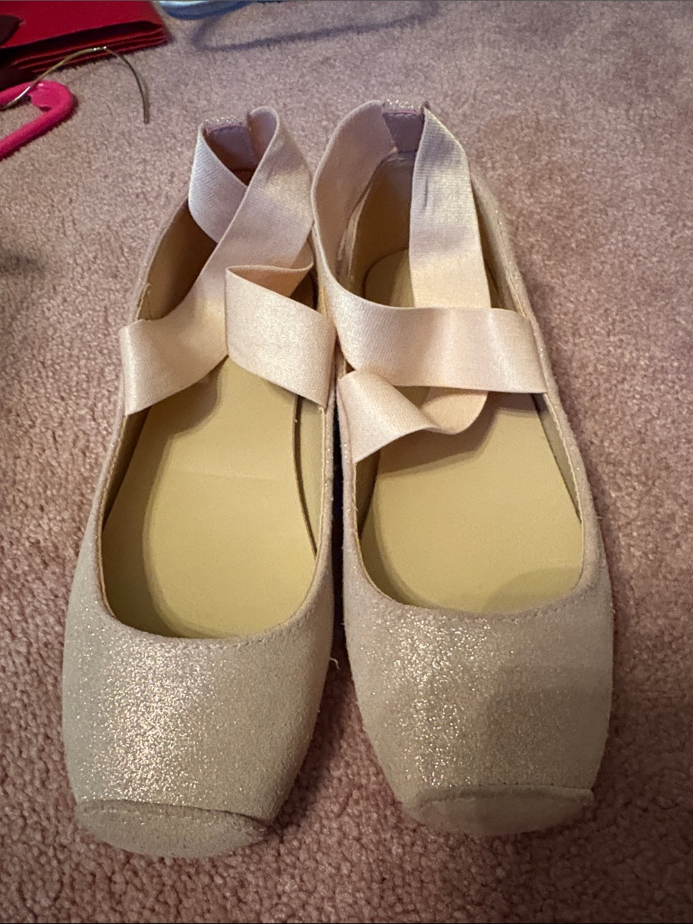 Janie and Jack Girls' Sparkle Ballet Flats with Crisscross Ribbon - Blush Pink
